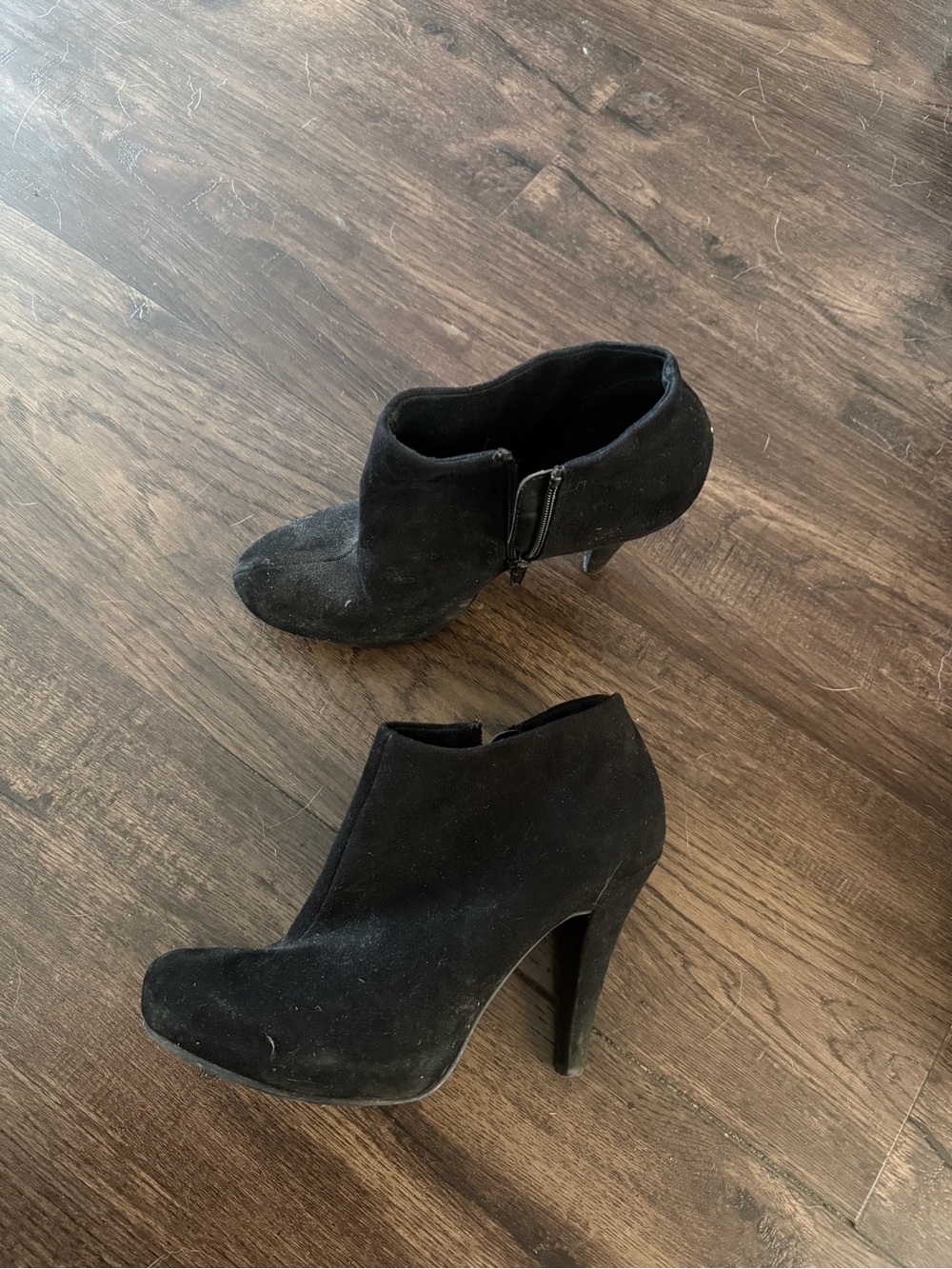 Black Suede Ankle Booties with Heel - Women
